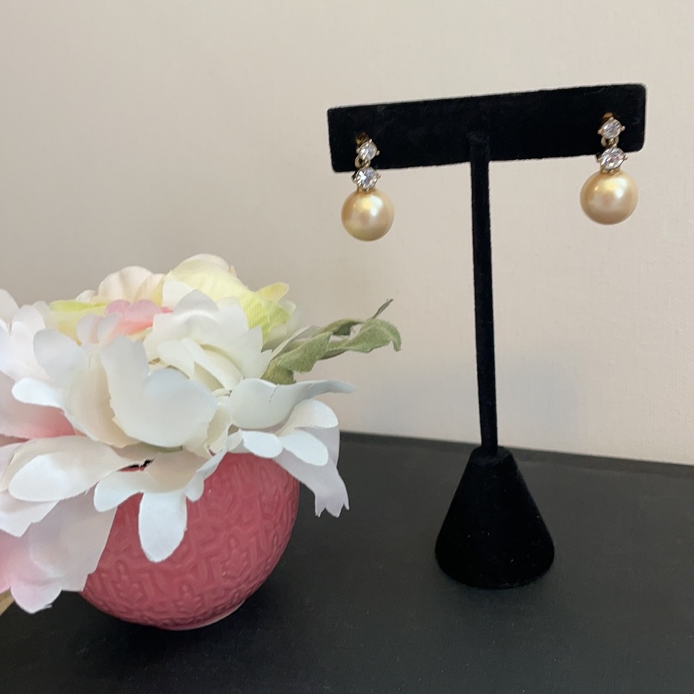 Faux Pearl and Rhinestone Drop Earrings Formal or Bridal Wear Ready EUC